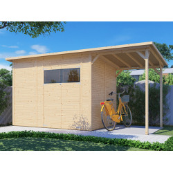 Domek ogrodowy Pent Modern Plus z nieobrabianego drewna 4,7x2m z tarasem - panele 18mm - Bertilo