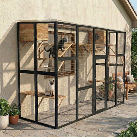 Zewnętrzny wybieg catio dla kotów z drewna FSC 300x95x188cm - Shelty Pet