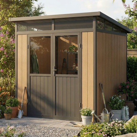Domek ogrodowy z drewna kompozytowego 19,2mm imitacja drewna 237x223 cm WINSTON - Woodlife Garden