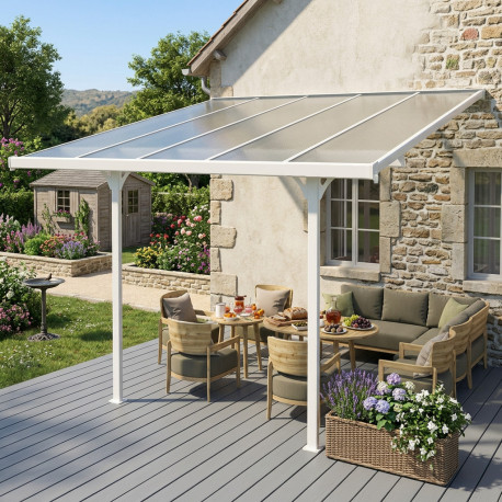 Pergola przyścienna regulowana 3,05x3,14m z aluminium w kolorze białym - X-METAL