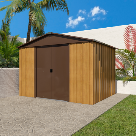 Metalowy domek narzędziowy 2,85x2,26m brązowy + zestaw kotw mocujących - YARDMASTER