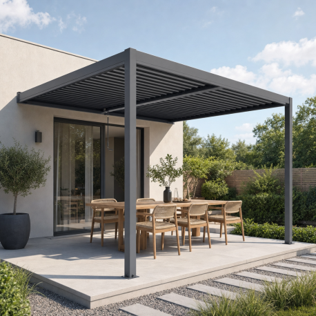 Przyścienna pergola bioklimatyczna z aluminium w kolorze szarym antracytowym 3x3m - X-METAL