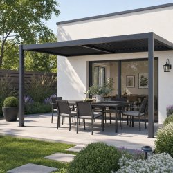 Przyścienna pergola bioklimatyczna z aluminium w kolorze szarym antracytowym 4x3m - X-METAL