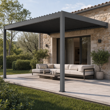 Elektryczna pergola przyścienna w kolorze szaro-antracytowym 3x3m - sterowana pilotem - X-METAL