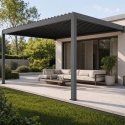 Elektryczna pergola przyścienna w kolorze szaro-antracytowym 4x4m - sterowana pilotem - X-METAL
