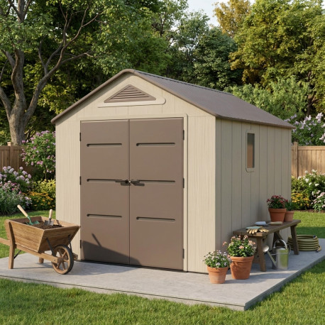 Domek Ogrodowy HDPE Sunlife 7,8m² kremowo-brązowy + podłoga w zestawie - JOBU