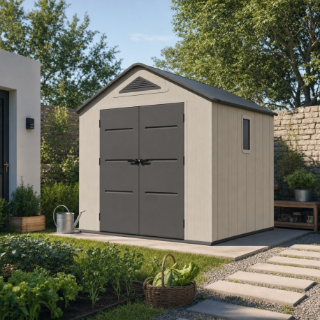 Domek Ogrodowy HDPE Sunlife 6,15m² kremowo-szary + podłoga w zestawie - JOBU
