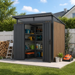 Domek ogrodowy z ocynkowanej stali 0,4mm Woodsteel 2,1x2,1m dach jednospadowy + zestaw kotwiący - X-METAL