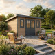 Domek z drewna kompozytowego 28 mm postarzane drewno 386x292cm z dachem jednospadowym PREMIUM - Woodlife Garden