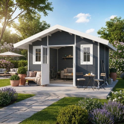 Domek ogrodowy z drewna kompozytowego 28 mm antracytowy 455x363 cm PREMIUM - Woodlife Garden